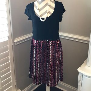 Black, pink, and orange color block dress